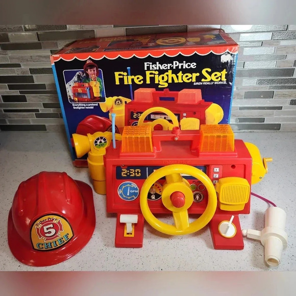 Vintage 1985 Fisher Price Firefighter Fire Fighter Set Original Box *WOW* - Picture 1 of 7